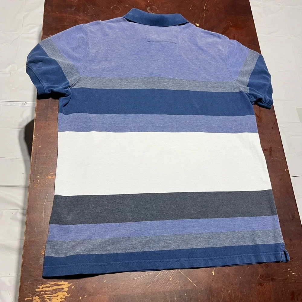 Banana Republic Mens XL Blue Striped Pique Polo Shirt Elephant Logo Cotton